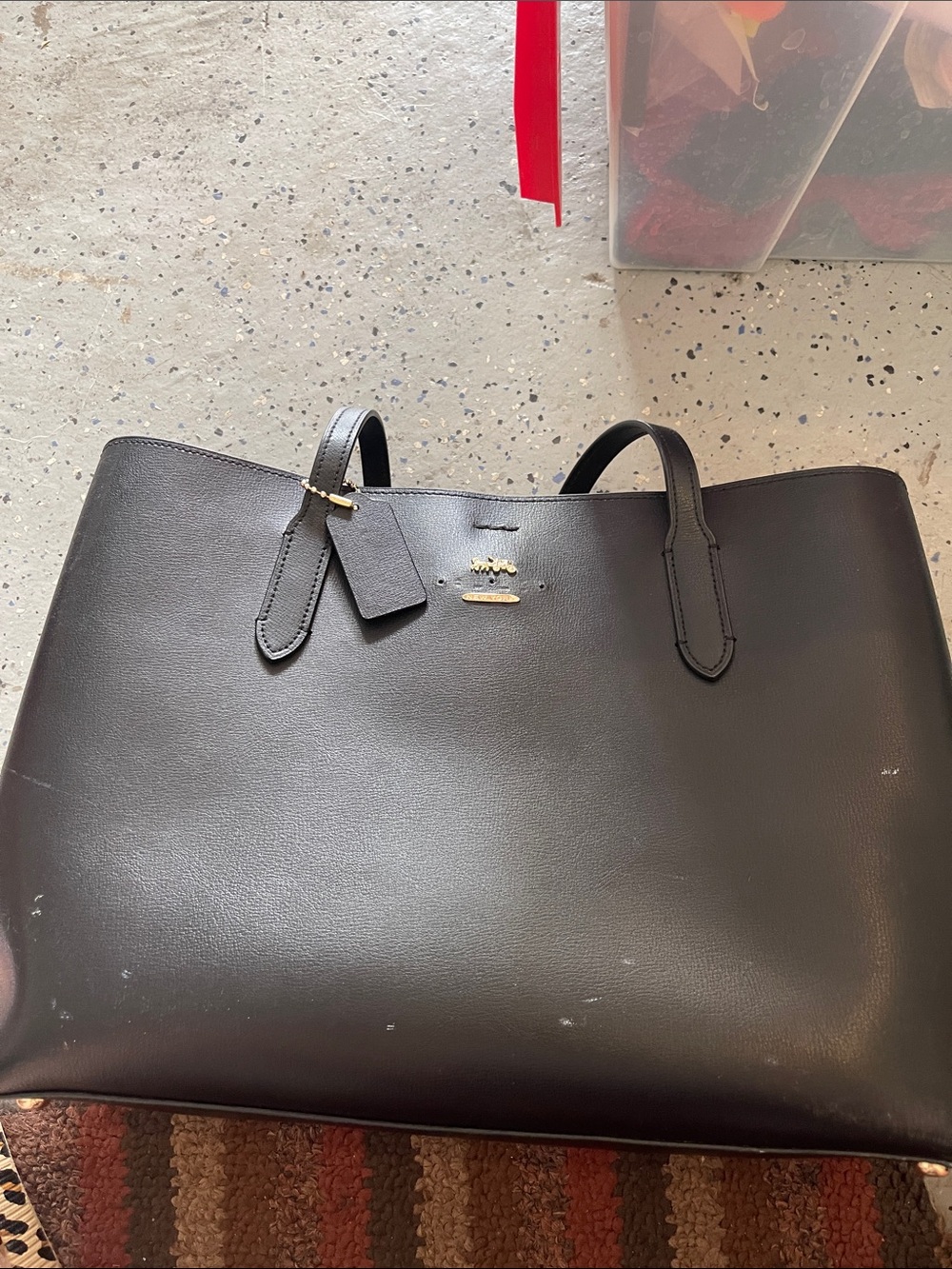 Coach Black Leather Tote with Gold Hardware